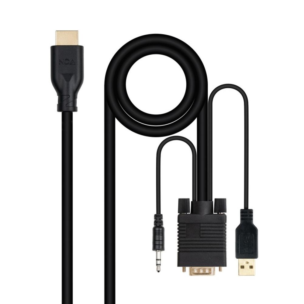 Nanocable - Conversor unidireccional VGA/M + AUDIO/M + USB-A/M (para alimentación) a HDMI/M, Negro, 1.8m