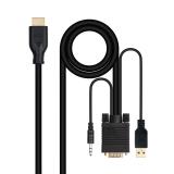 Nanocable - Conversor unidireccional VGA/M + AUDIO/M + USB-A/M (para alimentación) a HDMI/M, Negro, 1.8m