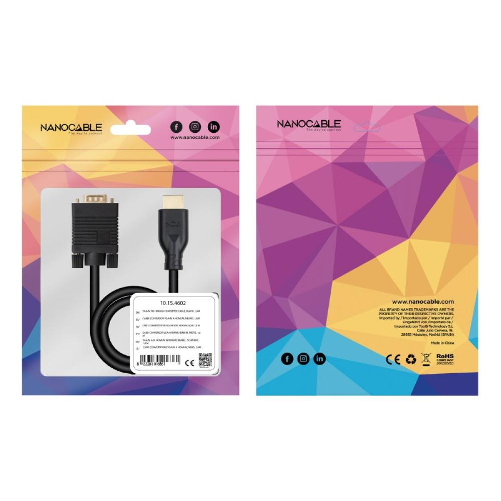 Nanocable - Cable conversor VGA/M a HDMI/M, Negro, 1.8m