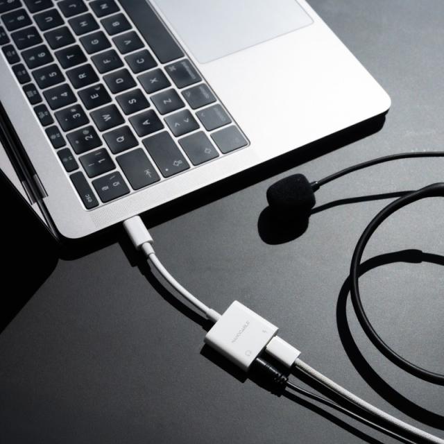 Nanocable - Adaptador de Audio USB-C/M a Jack 3.5/H + USB-C/H PD 60W, 11.5 cm, Blanco