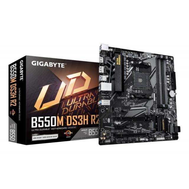 GIGABYTE - B550M DS3H R2 Placa base - Procesadores AMD Ryzen 5000, VRM de 5+3 fases, hasta 4733 MHz DDR4 (O.C.), 1x M.2 PCIe 4.0