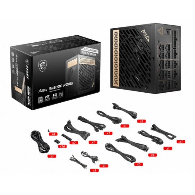 MSI - MEG AI1300P PCIE5 unidad de fuente de alimentación 1300 W 24-pin ATX ATX Negro