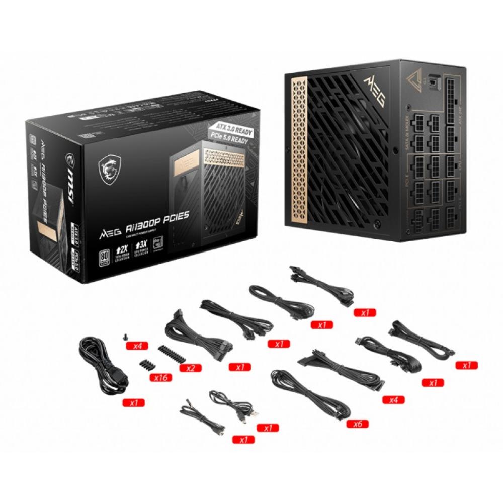 MSI - MEG AI1300P PCIE5 unidad de fuente de alimentación 1300 W 24-pin ATX ATX Negro