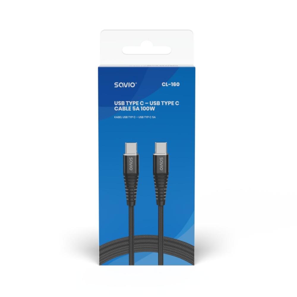 Savio - CL-160 cable USB USB 2.0 2 m USB C Negro