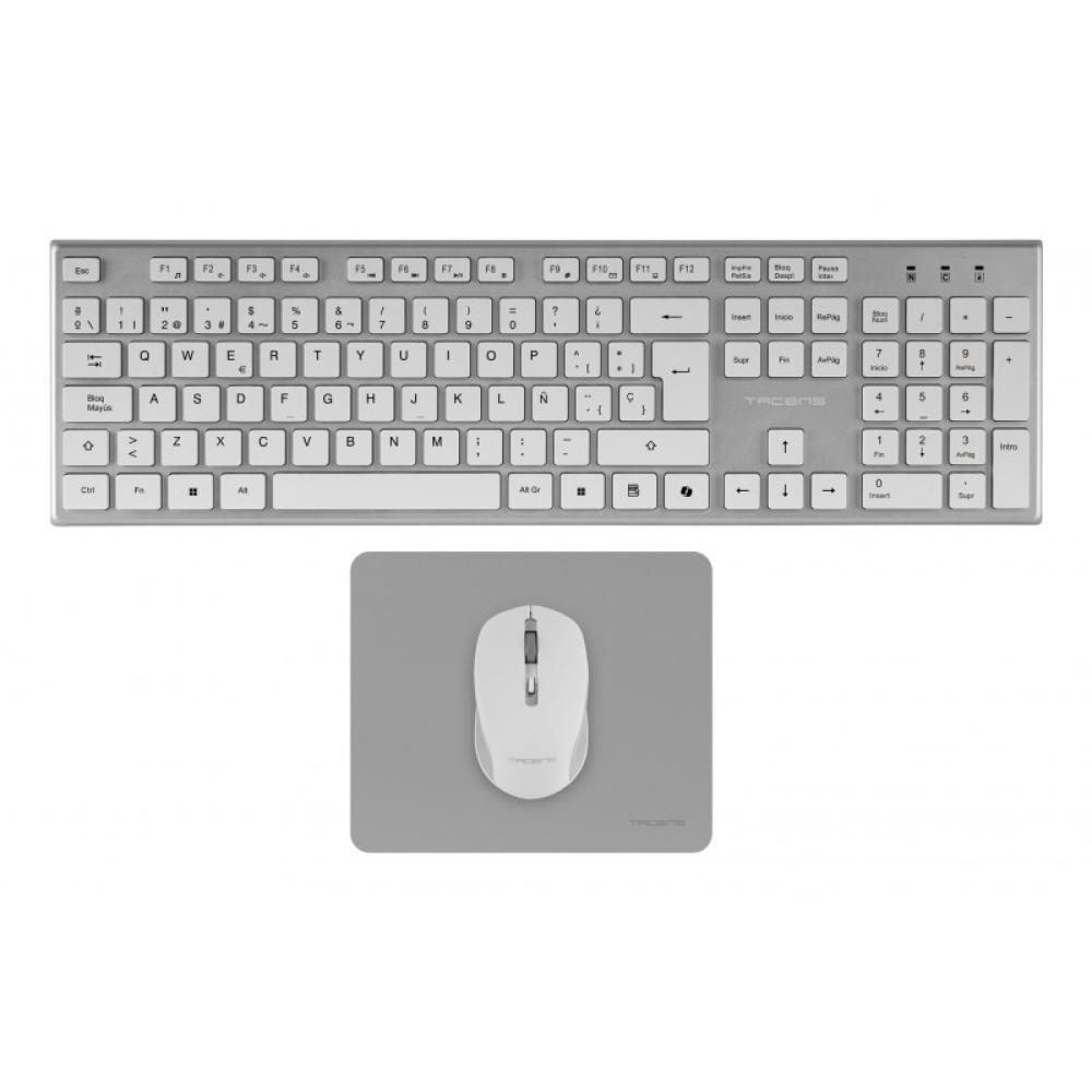 Tacens - 6ZENITHWES teclado Ratón incluido Hogar / Oficina RF inalámbrico QWERTY Español Plata, Blanco