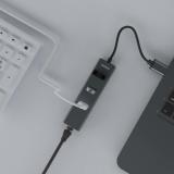 Savio - AK-57 USB-A - 3 x USB-A HUB with RJ-45 Gigabit Ethernet adapter 5000 Mbit/s grey USB 3.2 Gen 1 (3.1 Gen 1) Micro-B 5000