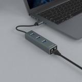 Savio - AK-57 USB-A - 3 x USB-A HUB with RJ-45 Gigabit Ethernet adapter 5000 Mbit/s grey USB 3.2 Gen 1 (3.1 Gen 1) Micro-B 5000