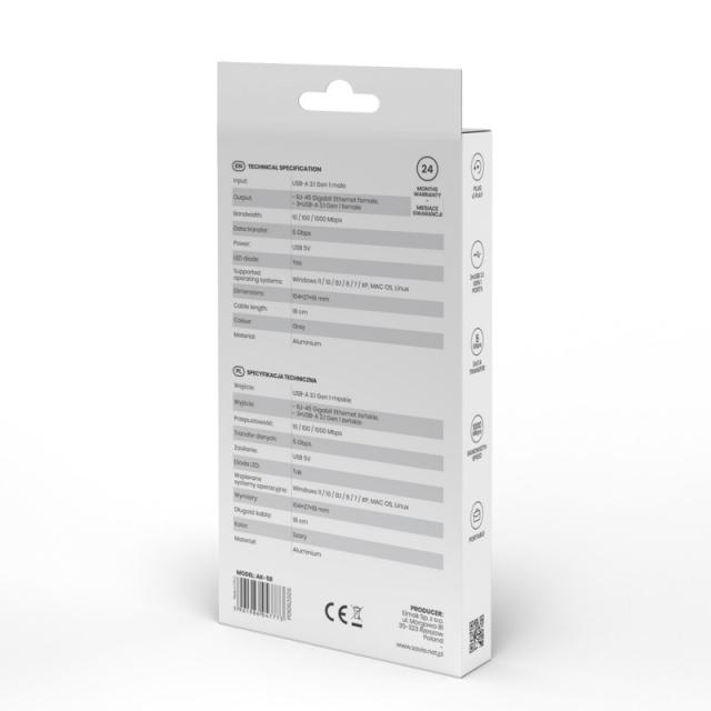 Savio - AK-57 USB-A - 3 x USB-A HUB with RJ-45 Gigabit Ethernet adapter 5000 Mbit/s grey USB 3.2 Gen 1 (3.1 Gen 1) Micro-B 5000