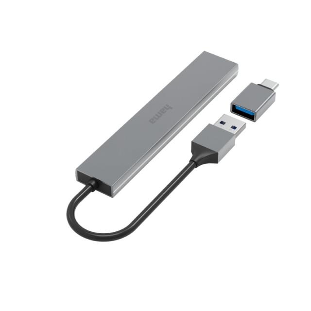 Hama - 00200141 hub de interfaz USB 3.2 Gen 1 (3.1 Gen 1) Type-A 5000 Mbit/s Gris