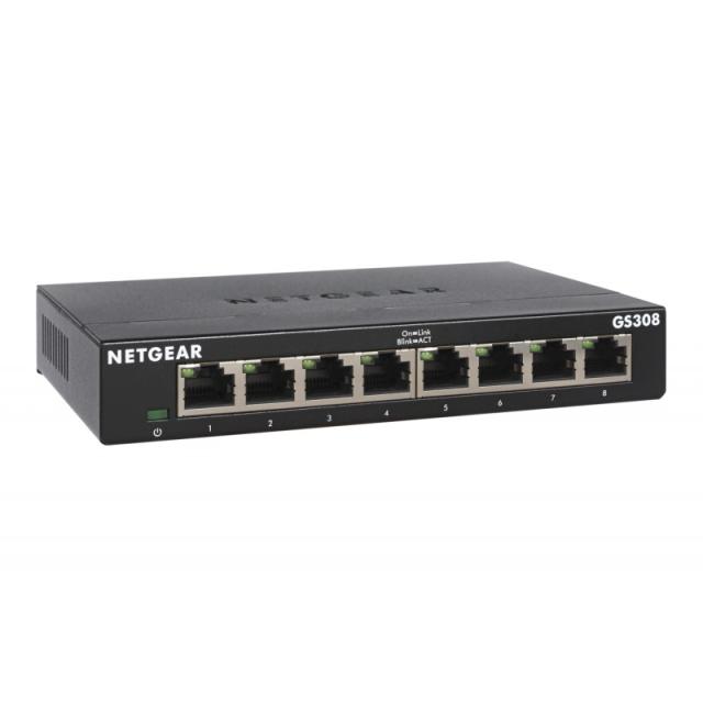 NETGEAR - GS308-300PES switch No administrado L2 Gigabit Ethernet (10/100/1000) Negro