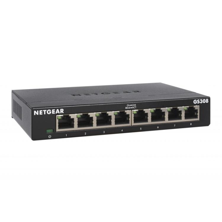 NETGEAR - GS308-300PES switch No administrado L2 Gigabit Ethernet (10/100/1000) Negro