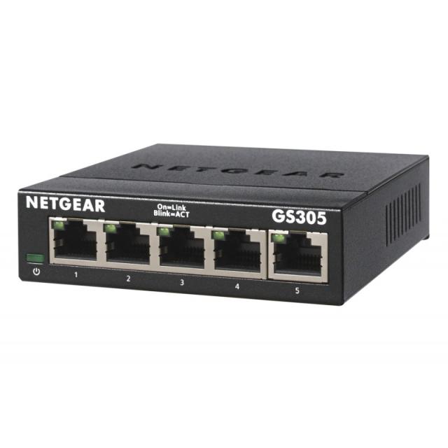 NETGEAR - GS305 No administrado L2 Gigabit Ethernet (10/100/1000) Negro