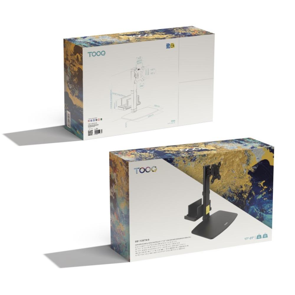 TooQ - Soporte de mesa para pantallas 17”-27” con soporte integrado para CPU Ligera
