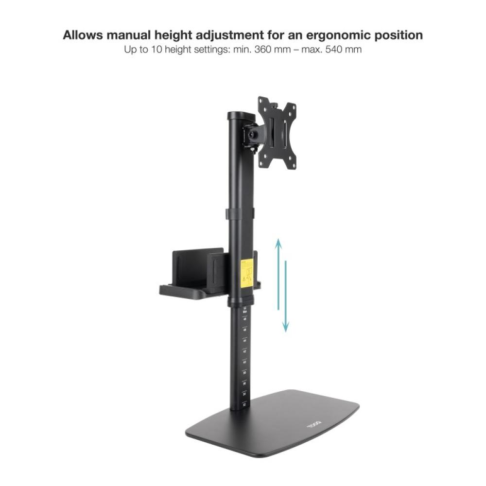 TooQ - Soporte de mesa para pantallas 17”-27” con soporte integrado para CPU Ligera