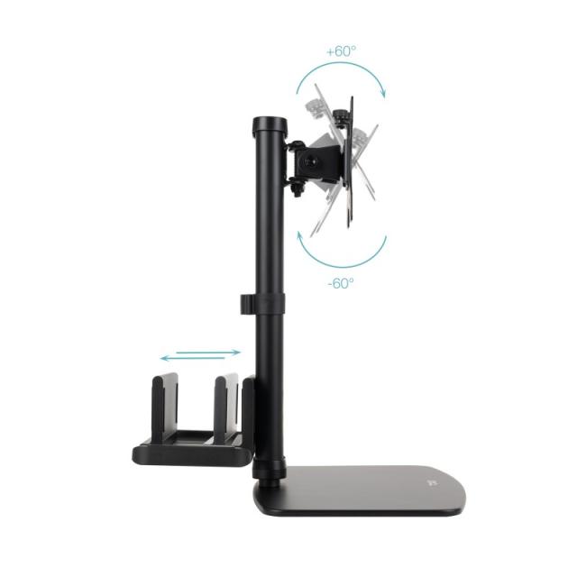 TooQ - Soporte de mesa para pantallas 17”-27” con soporte integrado para CPU Ligera