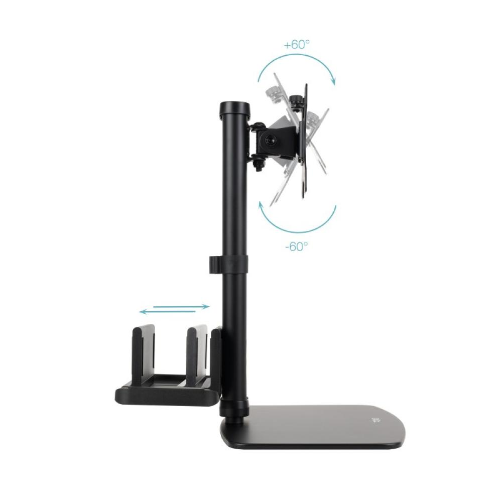 TooQ - Soporte de mesa para pantallas 17”-27” con soporte integrado para CPU Ligera