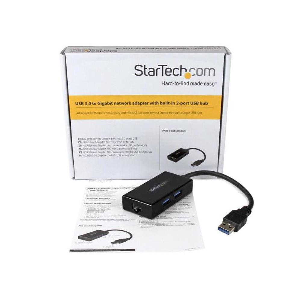 StarTech.com - Adaptador de Red Ethernet Gigabit Externo USB 3.0 con Concentrador Incorporado de 2 Puertos USB