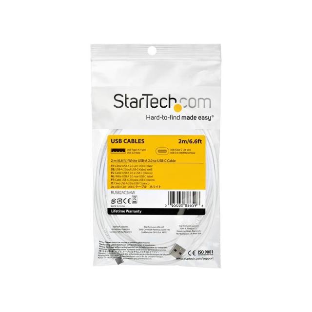 StarTech.com - Cable de Carga USB-A a USB-C de 2m - Cable de Carga Rápida y Sincronización USB 2.0 de Servicio Pesa - RUSB2AC2MW
