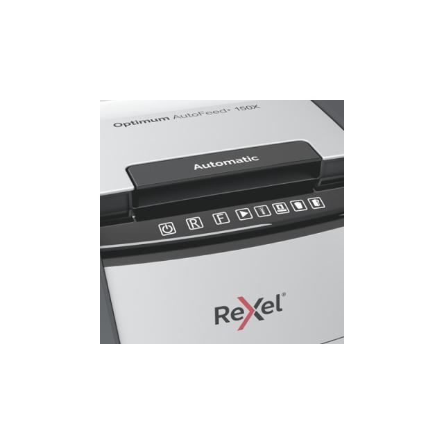 Rexel - Optimum AutoFeed+ 150X A triturador de papel Corte cruzado 55 dB 22 cm Negro, Gris