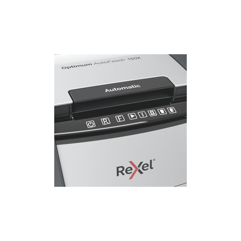 Rexel - Optimum AutoFeed+ 150X A triturador de papel Corte cruzado 55 dB 22 cm Negro, Gris