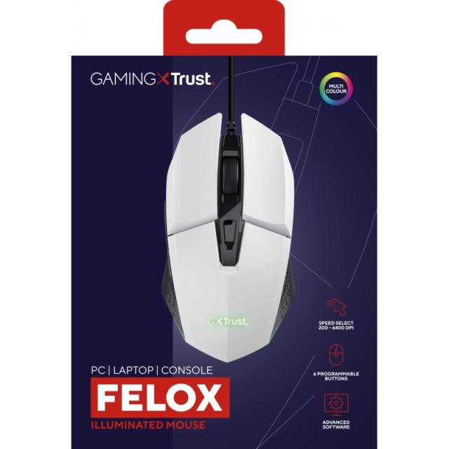 Trust - GXT 109W Felox ratón Juego mano derecha USB tipo A Óptico 6400 DPI
