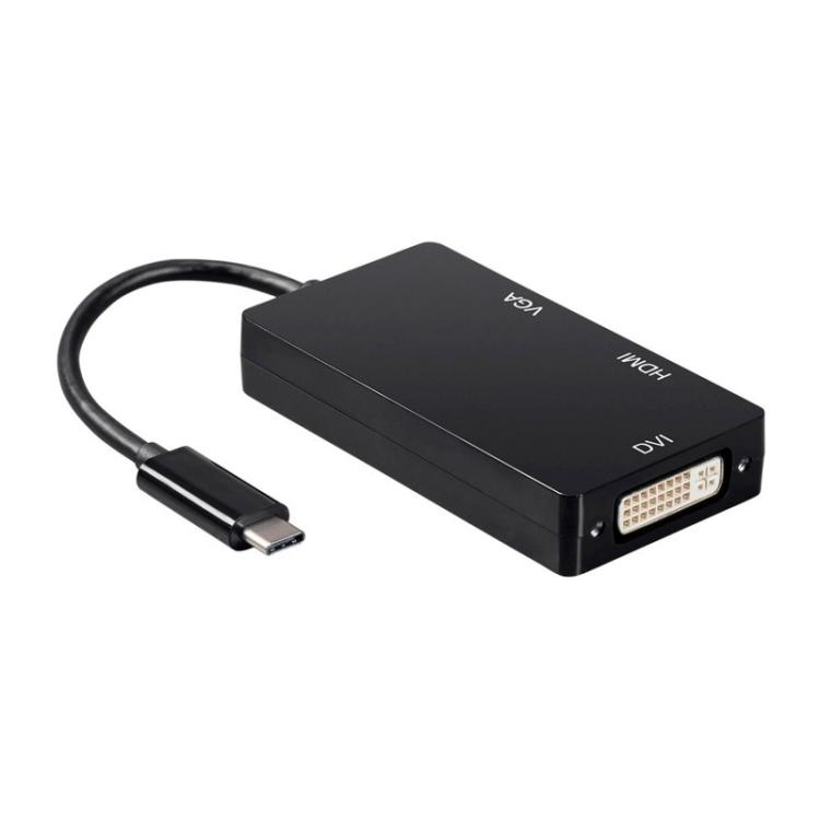 AISENS - Conversor USB-C A DVI/HDMI/VGA, USB-C/M-DVI/H-HDMI/H-VGA/H, Negro, 15cm - A109-0343