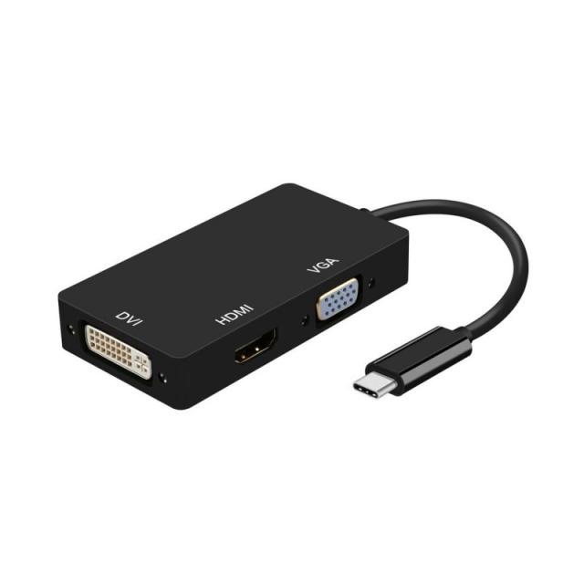 AISENS - Conversor USB-C A DVI/HDMI/VGA, USB-C/M-DVI/H-HDMI/H-VGA/H, Negro, 15cm - A109-0343