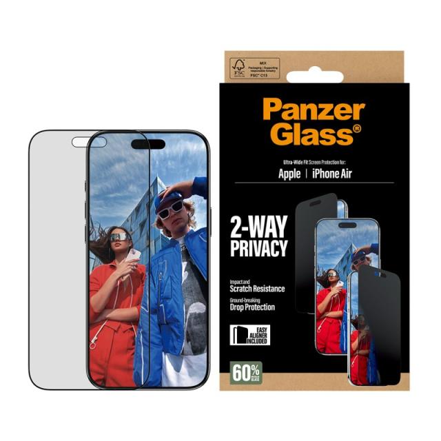 PanzerGlass - 2-Way Privacy Screen Protector iPhone Air / Ultra-Wide Fit w. EasyAligner Protector de pantalla Apple 1 pieza(s)