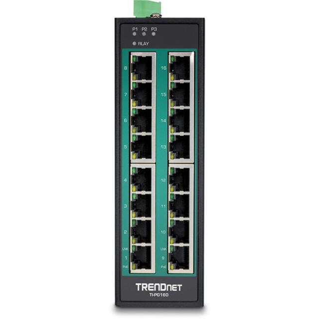 Trendnet - TI-PG160 switch No administrado Gigabit Ethernet (10/100/1000) Energía sobre Ethernet (PoE) Negro