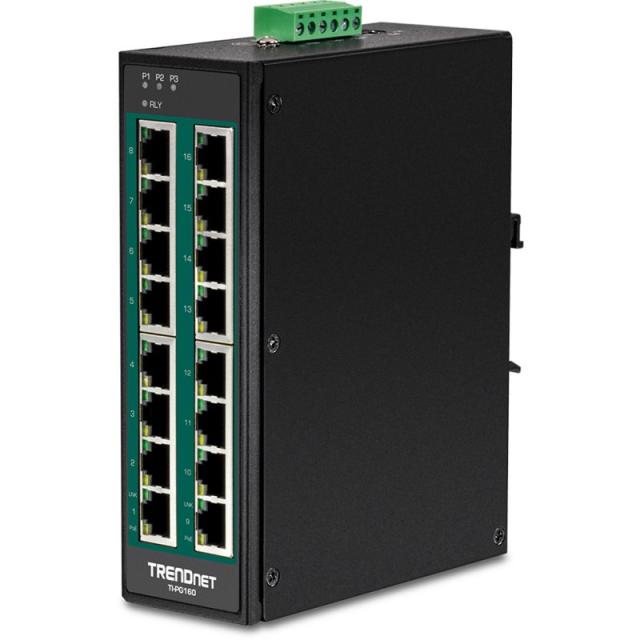 Trendnet - TI-PG160 switch No administrado Gigabit Ethernet (10/100/1000) Energía sobre Ethernet (PoE) Negro