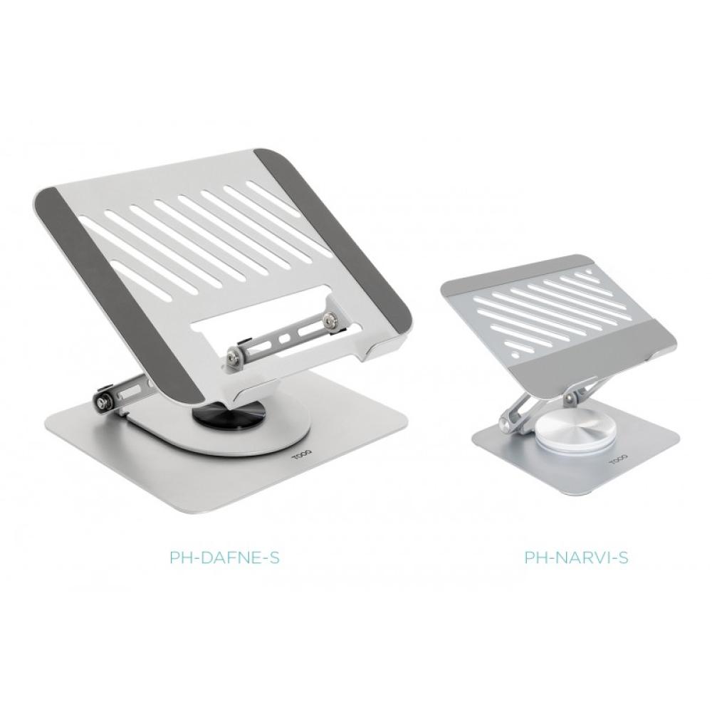 TooQ - Soporte de Sobremesa con rotación 360° y ajustable para dispositivos de hasta 13”, Color Plata