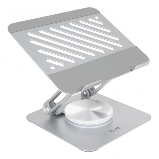 TooQ - Soporte de Sobremesa con rotación 360° y ajustable para dispositivos de hasta 13”, Color Plata