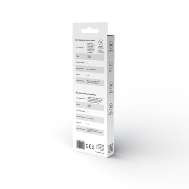 Savio - USB cable 2 m USB 2.0 USB A - USB C White CL-168 cable USB 3 m Blanco