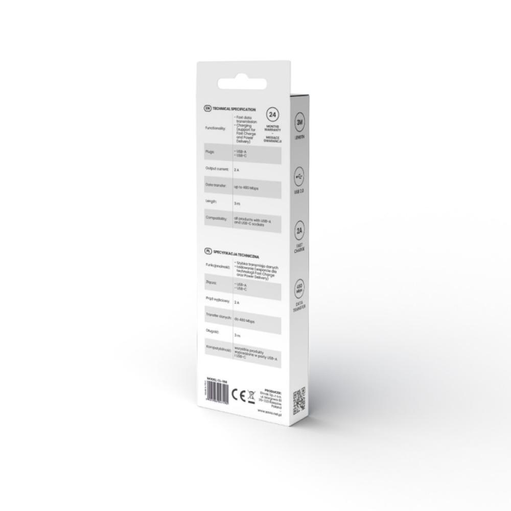 Savio - USB cable 2 m USB 2.0 USB A - USB C White CL-168 cable USB 3 m Blanco