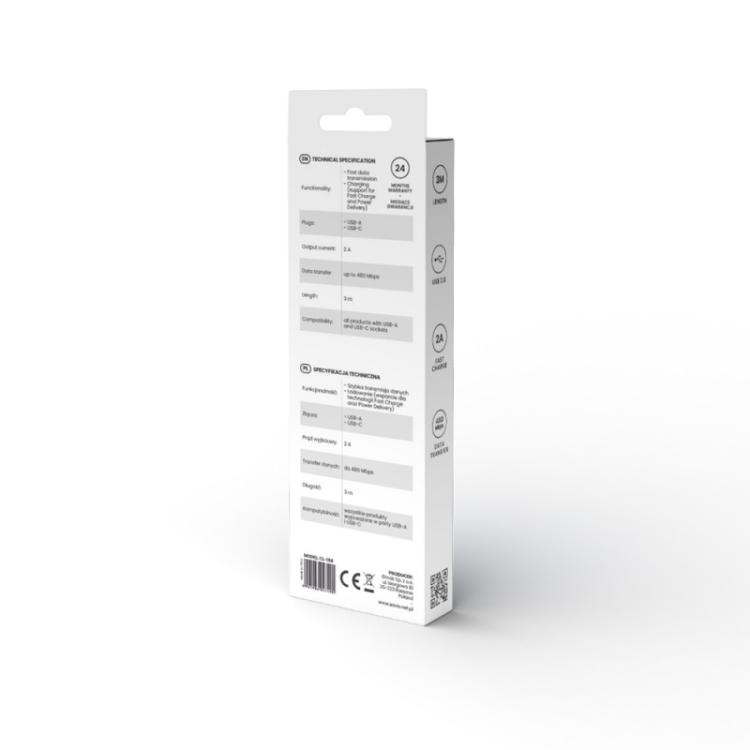 Savio - USB cable 2 m USB 2.0 USB A - USB C White CL-168 cable USB 3 m Blanco