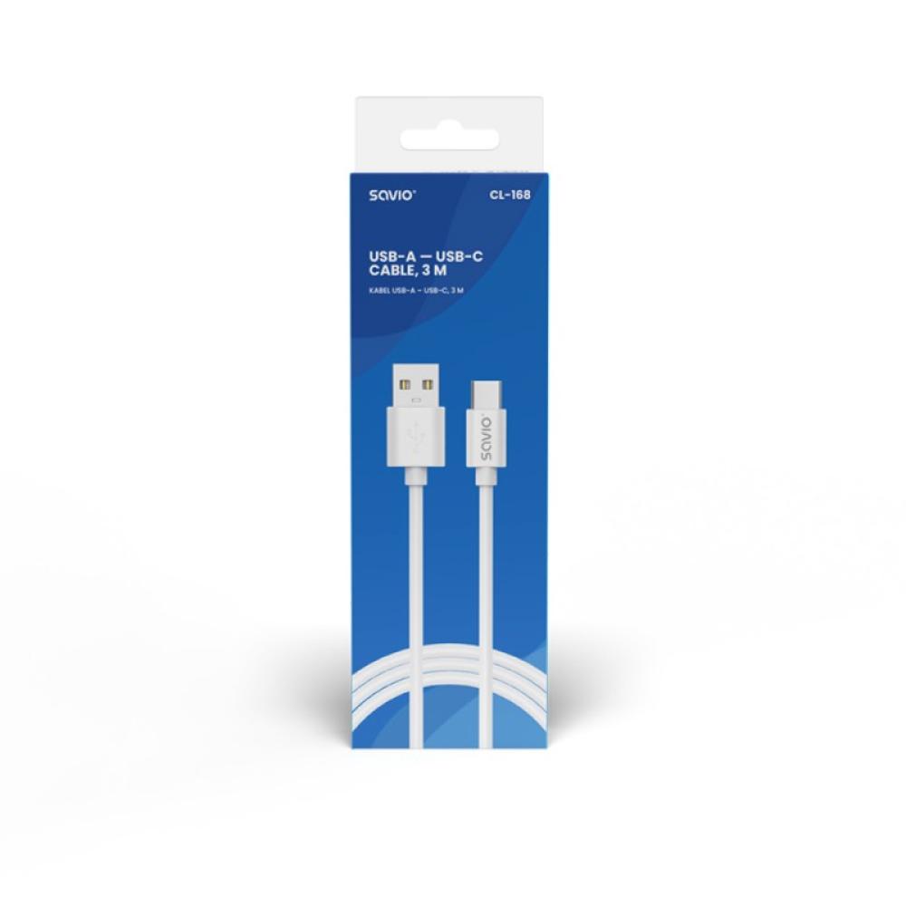 Savio - USB cable 2 m USB 2.0 USB A - USB C White CL-168 cable USB 3 m Blanco