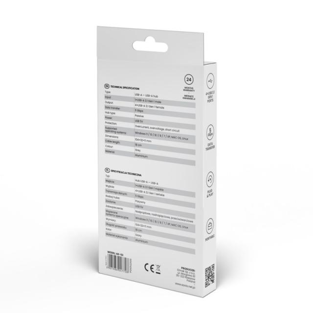 Savio - Hub 4 x USB-A 3.1 Gen 1 AK-53 USB 3.2 Gen 1 (3.1 Gen 1) Type-A 1000 Mbit/s Negro