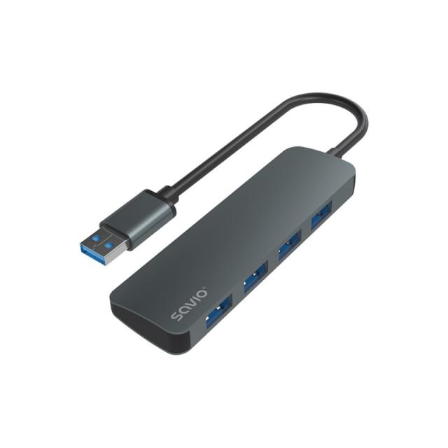 Savio - Hub 4 x USB-A 3.1 Gen 1 AK-53 USB 3.2 Gen 1 (3.1 Gen 1) Type-A 1000 Mbit/s Negro