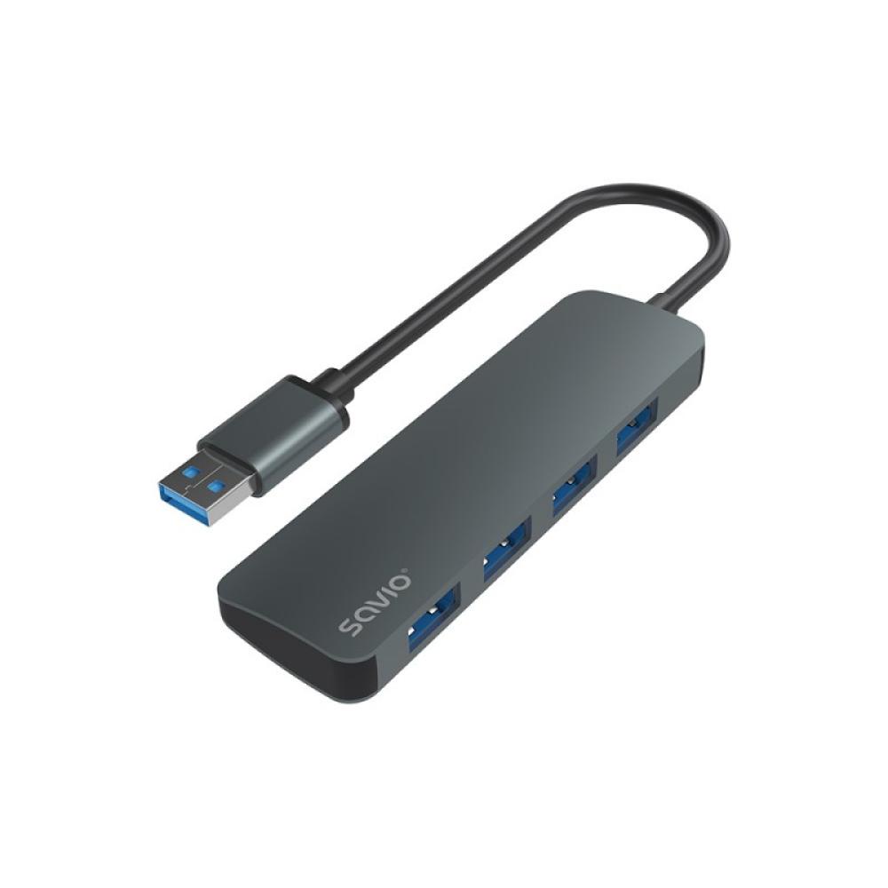 Savio - Hub 4 x USB-A 3.1 Gen 1 AK-53 USB 3.2 Gen 1 (3.1 Gen 1) Type-A 1000 Mbit/s Negro