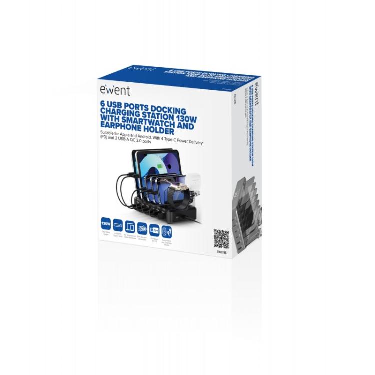 Ewent - EW1335 cargador de dispositivo móvil Universal Negro Corriente alterna Carga rápida Interior