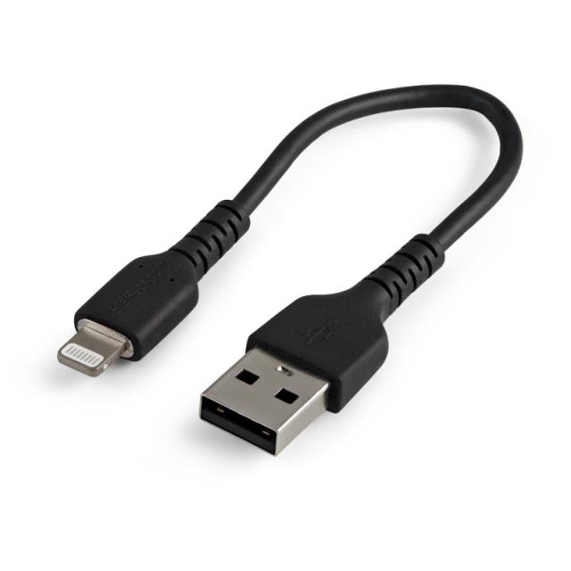 StarTech.com - Cable Resistente USB-A a Lightning de 15 cm Negro - Cable de Sincronización y Carga USB Tipo A a Lightning con Fi