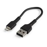 StarTech.com - Cable Resistente USB-A a Lightning de 15 cm Negro - Cable de Sincronización y Carga USB Tipo A a Lightning con Fi