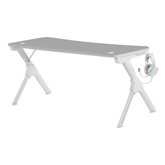 Mars Gaming - MGDXL, Mesa Gaming Ergonómica, Soporte Auriculares y Bebida, Escritorio PC, 160x60cm, Blanco