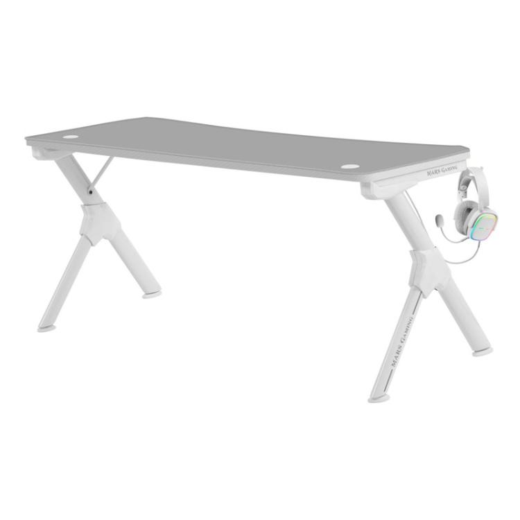 Mars Gaming - MGDXL, Mesa Gaming Ergonómica, Soporte Auriculares y Bebida, Escritorio PC, 160x60cm, Blanco