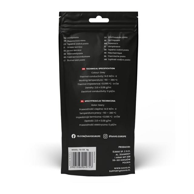 Savio - TG-04 4g compuesto disipador de calor Pasta térmica 14,5 W/m·K