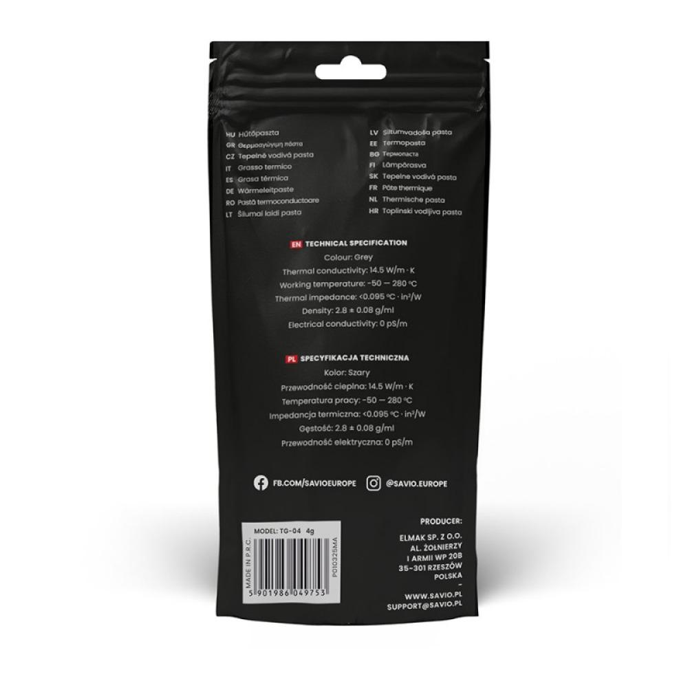 Savio - TG-04 4g compuesto disipador de calor Pasta térmica 14,5 W/m·K