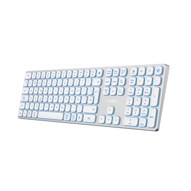 CoolBox - TECLADO INALAMBRICO RETROILUMINADO MOONLIGHT KEY B431 USB-C+BT5.1+RF2.4G BLANCO DE ALUMINIO