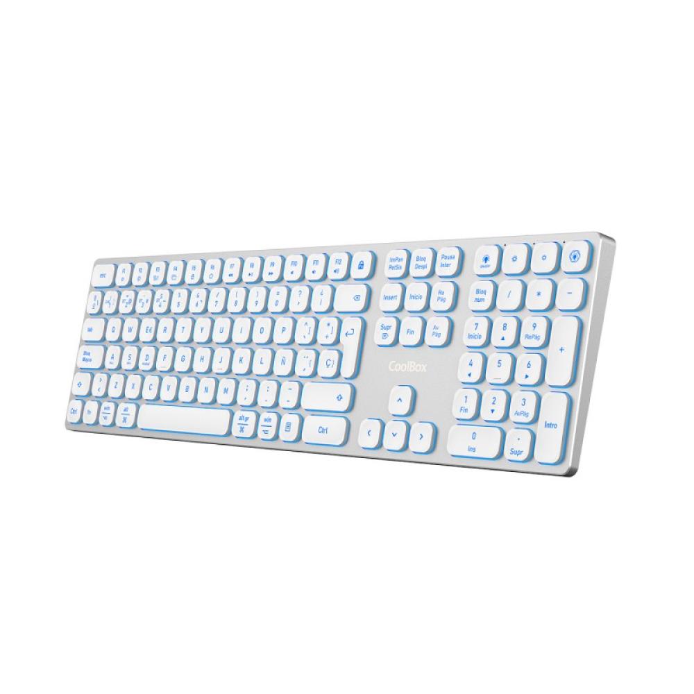 CoolBox - TECLADO INALAMBRICO RETROILUMINADO MOONLIGHT KEY B431 USB-C+BT5.1+RF2.4G BLANCO DE ALUMINIO