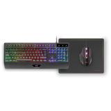 Mars Gaming - MCP124, Combo Gaming 3en1, Teclado Ergonómico H-Mech LED RGB, Ratón RGB 3200DPI Switches HUANO, Alfombrilla Nanote