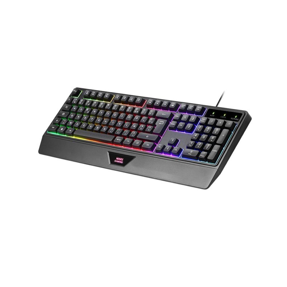Mars Gaming - MCP124, Combo Gaming 3en1, Teclado Ergonómico H-Mech LED RGB, Ratón RGB 3200DPI Switches HUANO, Alfombrilla Nanote